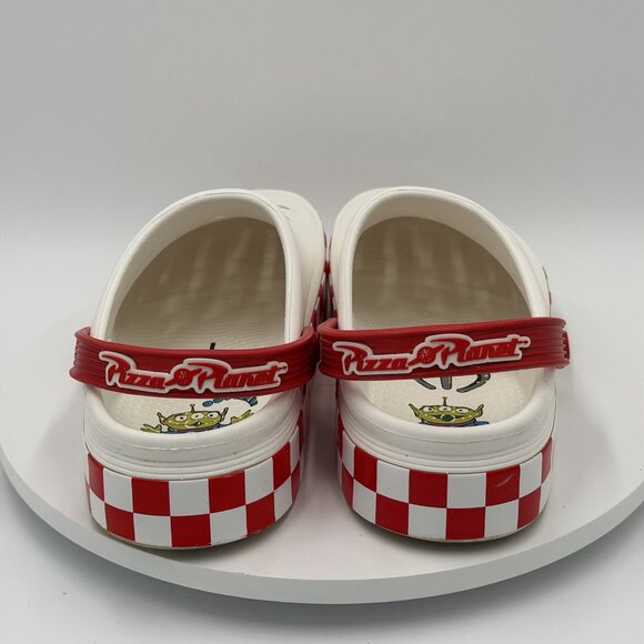 Disney Crocs Toy Story Pizza Planet White Red Checkered Slip On Size M10 W12 - Picture 5 of 8